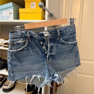 Agolde Blue Jean Shorts Distressed Mid-Thigh